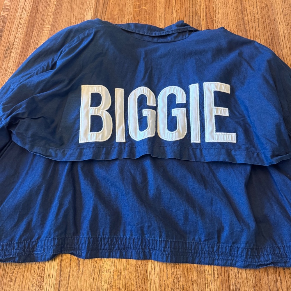 Navy Crop Jacket with 'NO BIGGIE' Lettering on Front & Back